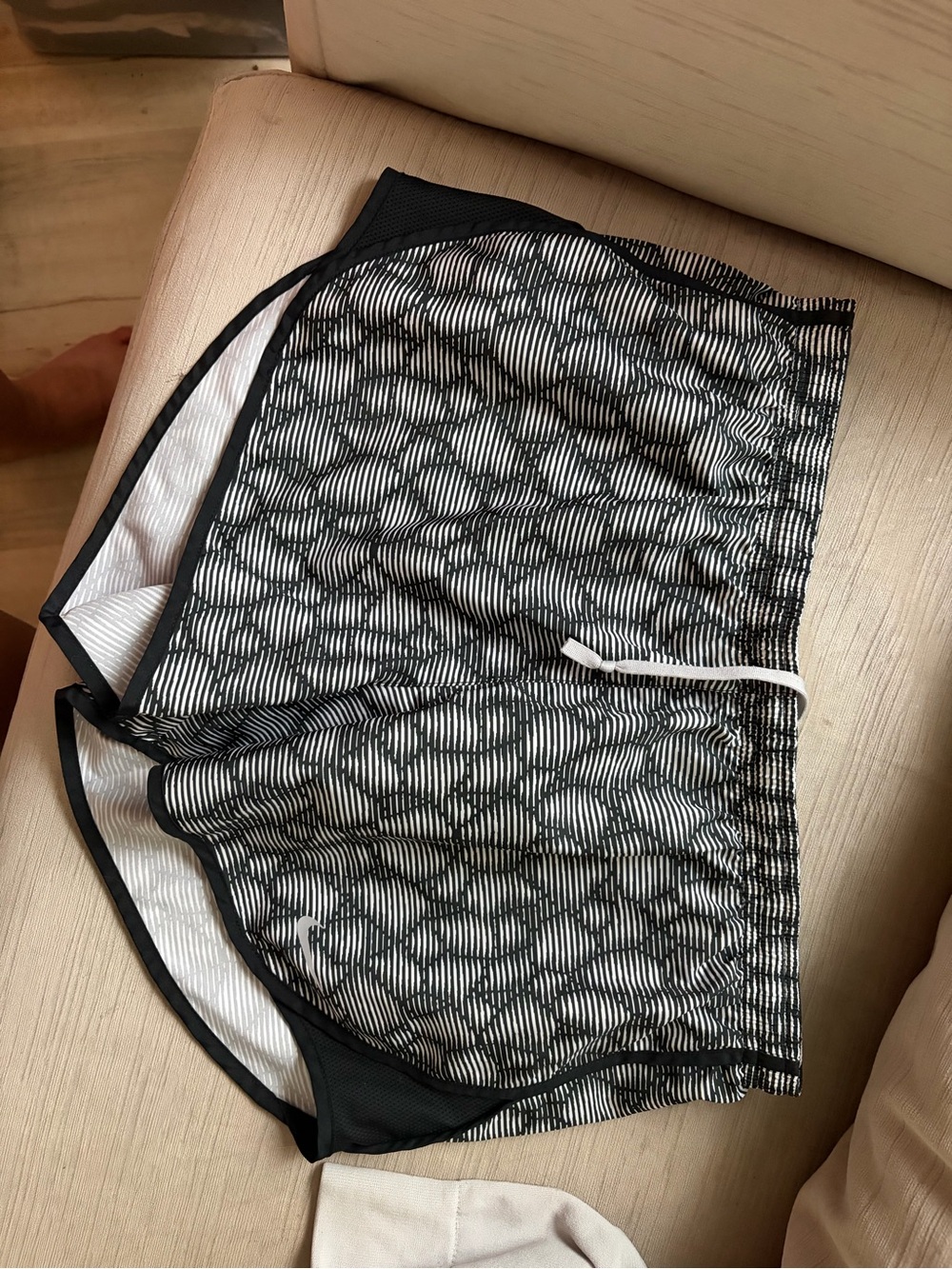 Nike Black & White Striped Pattern Athletic Shorts